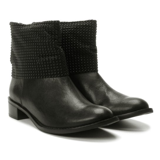 Bota Couro Capodarte Tachas Cano Curto Feminina - Preto