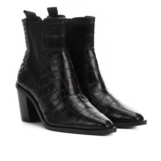 Bota Couro Capodarte Western Croco Bico Fino Feminina - Preto