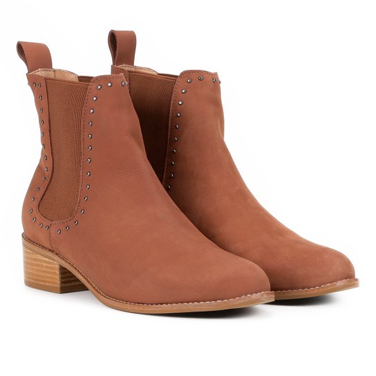 Bota Couro Chelsea Jorge Alex com Aplique Feminina - Caramelo