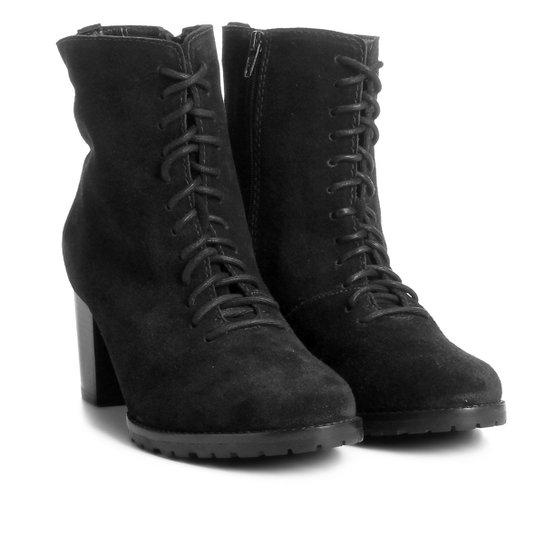 Bota Couro Coturno Shoestock Tratorada Feminina - Preto