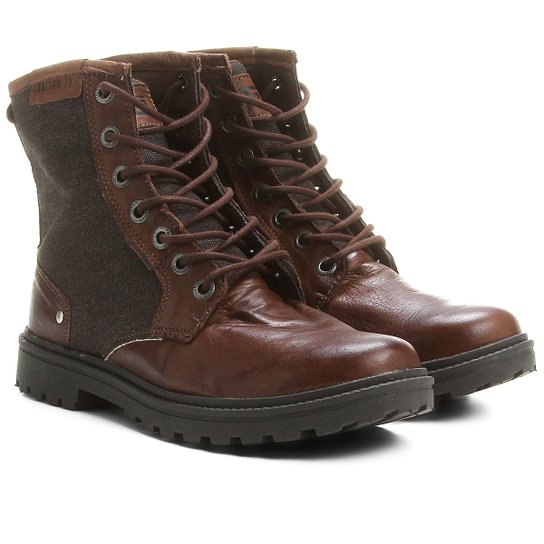 Bota Couro Coturno Triton Rodolfo Cadarço Masculina - Café