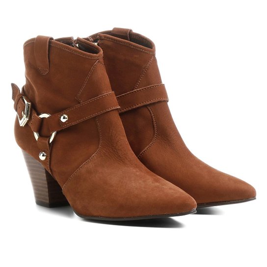 Bota Couro Country Shoestock Salto Selaria Feminina - Marrom