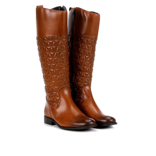 Bota Couro Montaria Shoestock Matelassê Feminina - Marrom