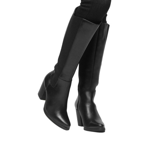 Bota Couro Montaria Shoestock Salto Grosso Feminino - Preto