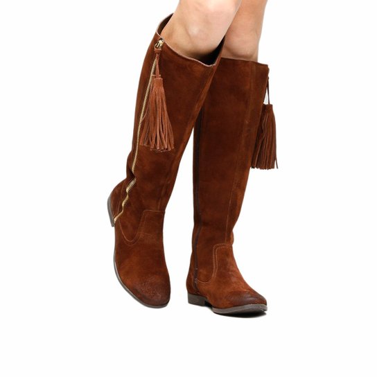 Bota Couro Over the Knee Shoestock Barbicacho Feminino - Marrom