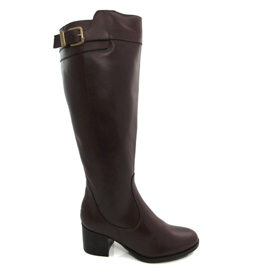 Bota Feminina Montaria Clave de fa Salto Grosso Couro - Café