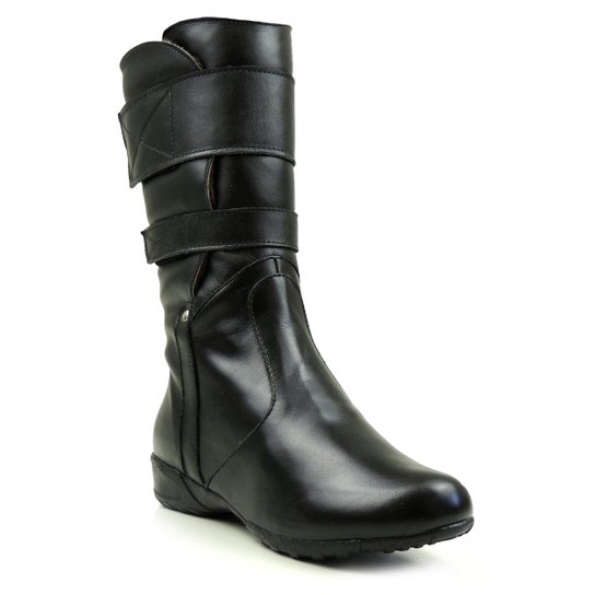 Bota Forrada em Lã Sintética cano ajustável Feminino - Preto