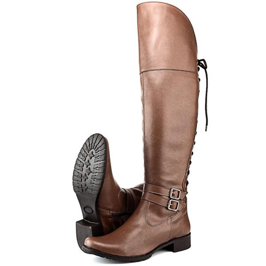Bota Montaria Over The Knee SapatoFran Whisky com Amarras Feminina - Marrom