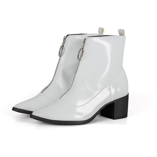 Bota Not Me Bico Fino Cano Baixo com Zíper Feminina - Branco