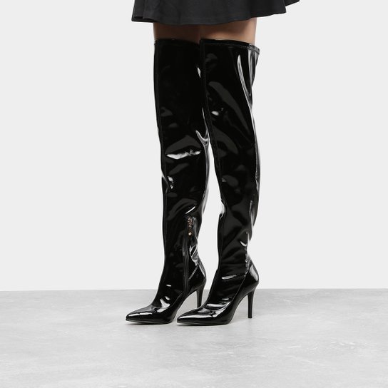 Bota Over the Knee Jorge Bischoff Verniz Feminina - Preto