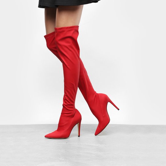 Bota Over The Knee Luiza Barcelos Elastano Ecowear Feminina - Vermelho
