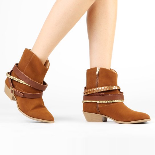 Bota Petite Jolie Mix Tiras - Caramelo