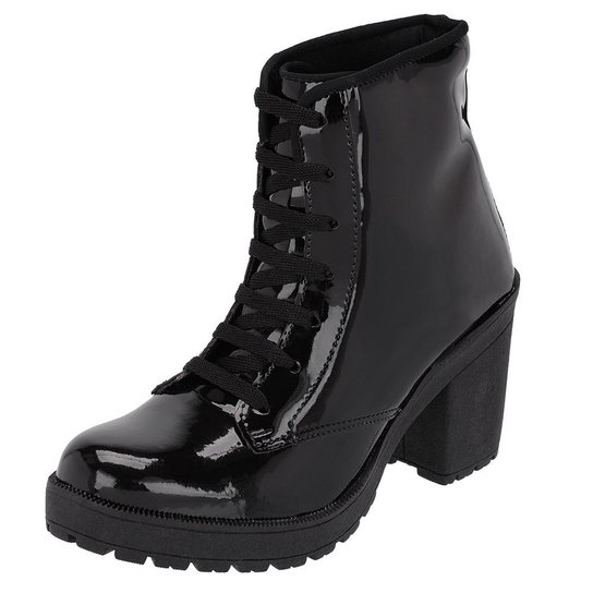 Bota Pórtice Tratorada Verniz Feminina - Preto