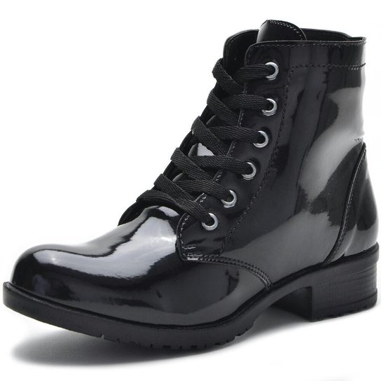 Bota Pórtice Tratorada Verniz Salto Feminino - Preto