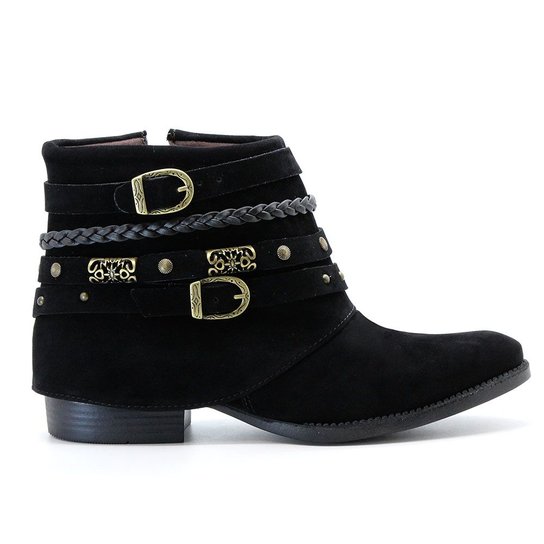 Bota Royalz Nobuck Cano Curto Apliques Alabama Feminina - Preto