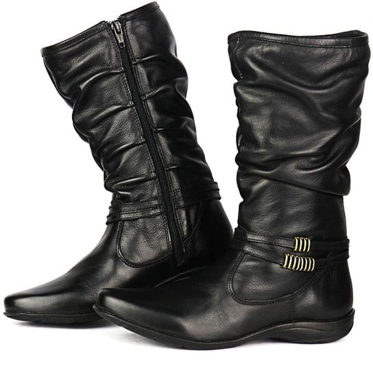 Bota Sapato Fran Coturno Cano Baixo Feminina - Preto