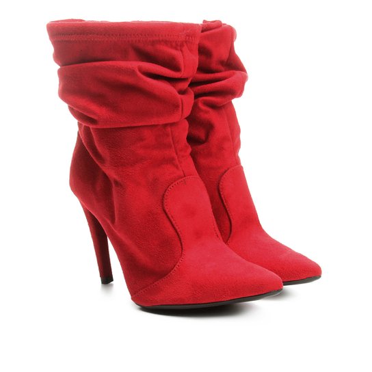 Bota Slouch Mixage Camurça Salto Fino Feminina - Vermelho