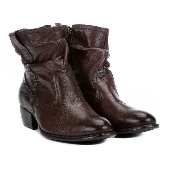 Bota Slouch Shoestock Couro Cano Curto Feminina - Café