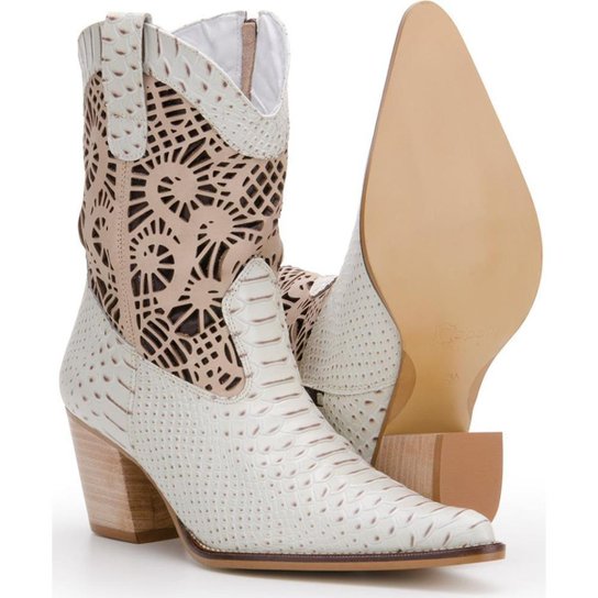 Bota Texana em Couro Country Capelli Boots Feminina - Off White