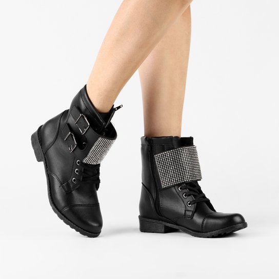Bota Walkabout Coturno Strass - Preto