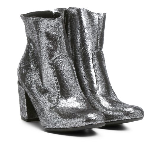 Bota Zatz Cano Curto Salto Bloco - Prata