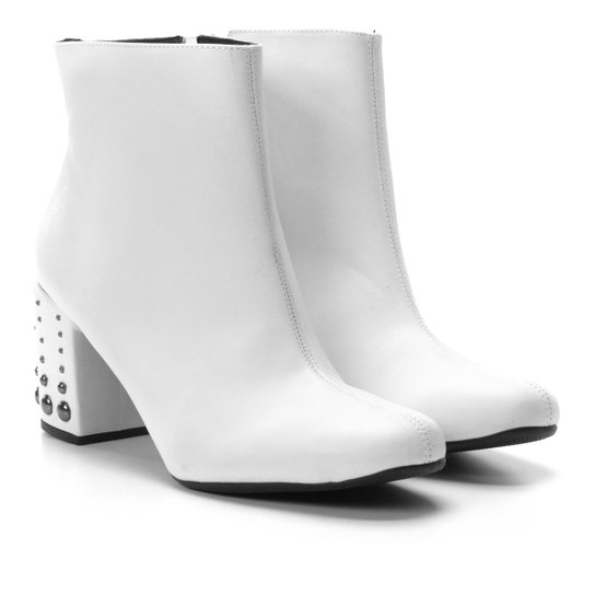 Bota Zatz Salto Grosso Tachas Feminina - Branco