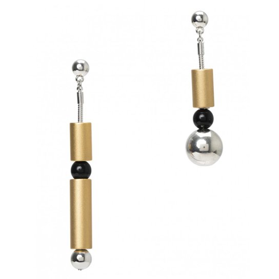 Brinco Amaro Assimétrico Metal Beads Feminino - Dourado