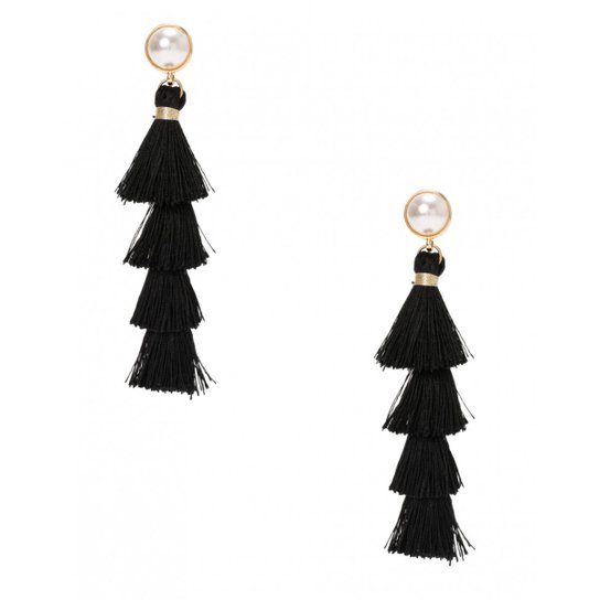 Brinco Amaro Pérola Tassel Feminino - Preto