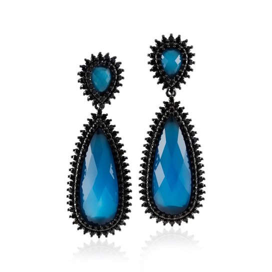 Brinco Giullia Ferraz Store Giullia Ferraz Store Gota Feminino - Azul+Preto