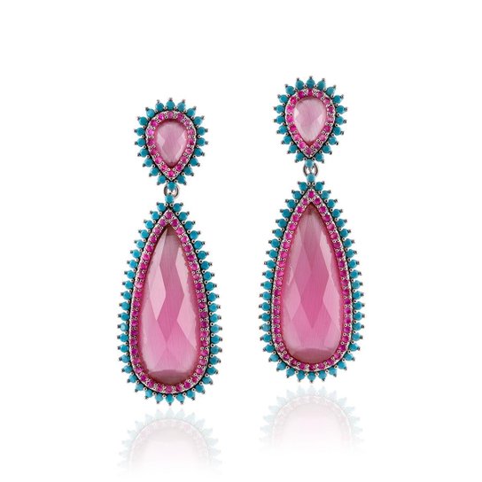 Brinco Giullia Ferraz Store Giullia Ferraz Store Gota Feminino - Rosa+Azul