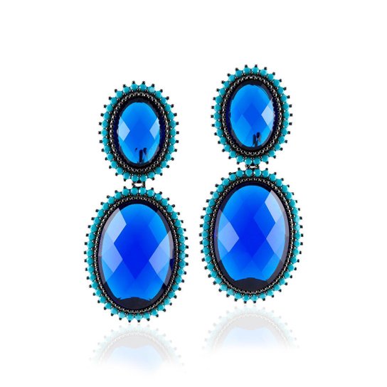 Brinco Giullia Ferraz Store Giullia Ferraz Store Oval Feminina - Azul Turquesa+Azul