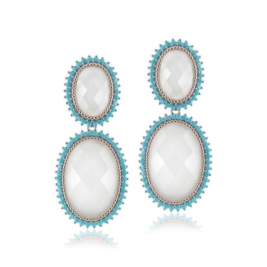 Brinco Giullia Ferraz Store Oval Acetinado e Nano Feminino - Branco+Azul