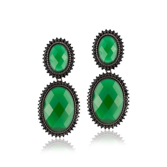 Brinco Giullia Ferraz Store Oval Negro Feminino - Verde+Preto