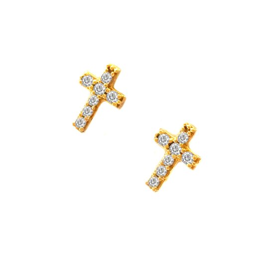 Brinco Pratamil Cruz de Ouro com Zircônia - Ouro