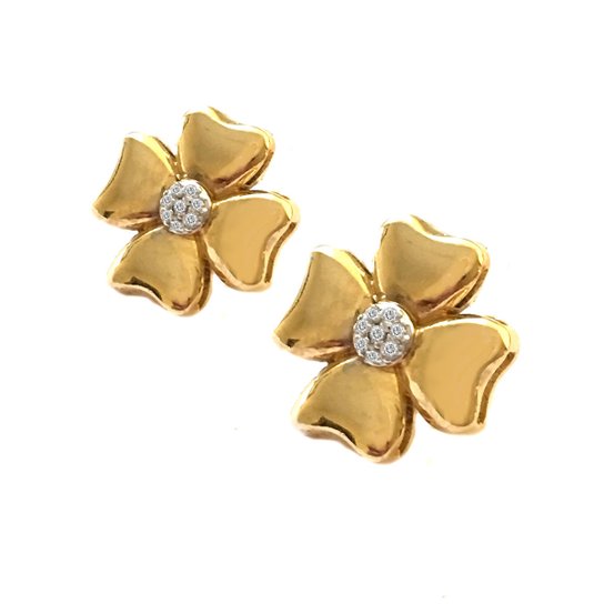 Brinco Pratamil Trevo de Ouro com Zircônia - Ouro