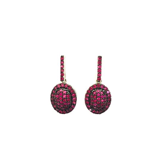 Brinco Red and Black de Prata c/ Banho de Ouro Branco - Prata