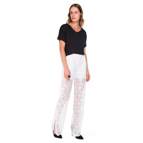 Calça Amaro De Renda Com Fenda Feminina - Branco