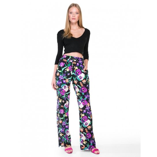 Calça Amaro De Seda Estampada - Roxo