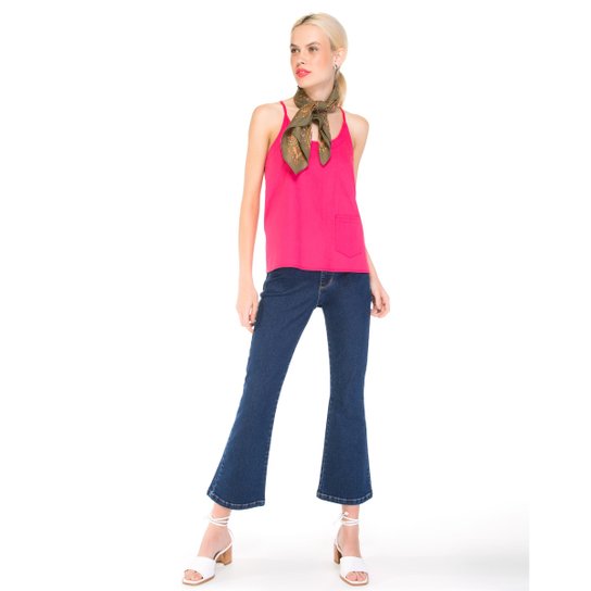 Calça Amaro Jeans Flare Cropped Emana - Azul