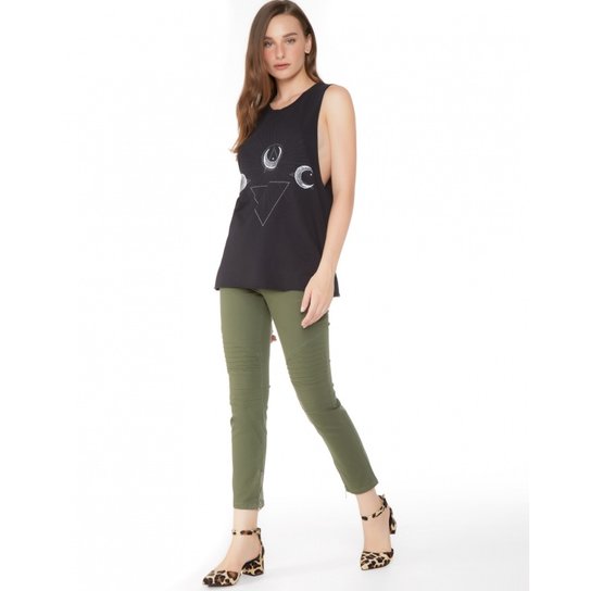 Calça Amaro Skinny Biker Zíper Feminino - Verde