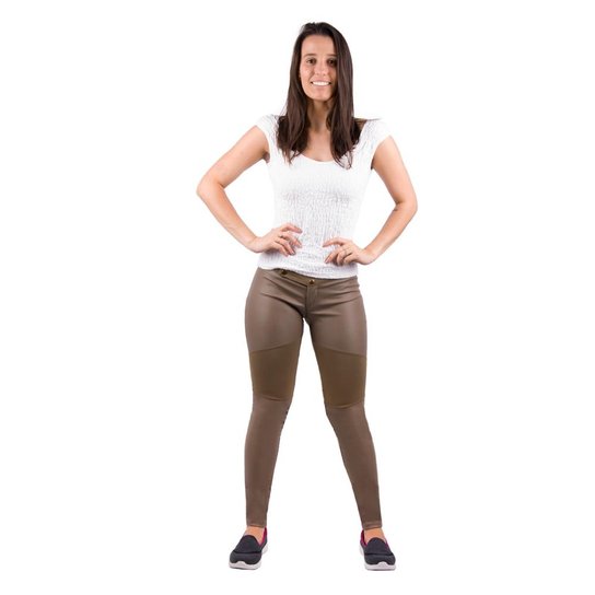 Calça Banna Hanna Montaria Frente Em Couro Feminina - Marrom Claro