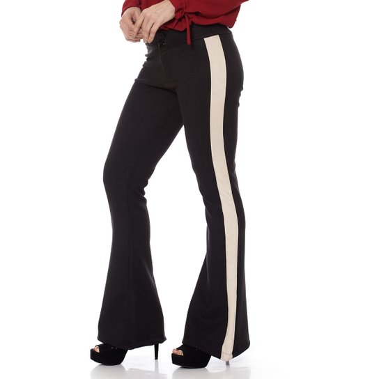 Calça Bisô Suede Flare Faixa Feminina - Preto