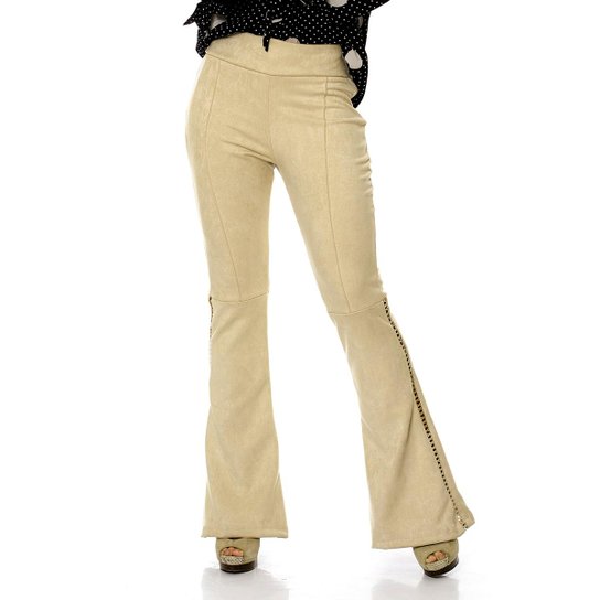 Calça Bisô Suede Flare Recorte Feminina - Off White