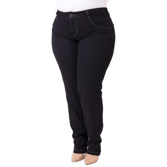 Calça Confidencial Extra Plus Size Cigarrete Jeans Casual Feminina - Preto