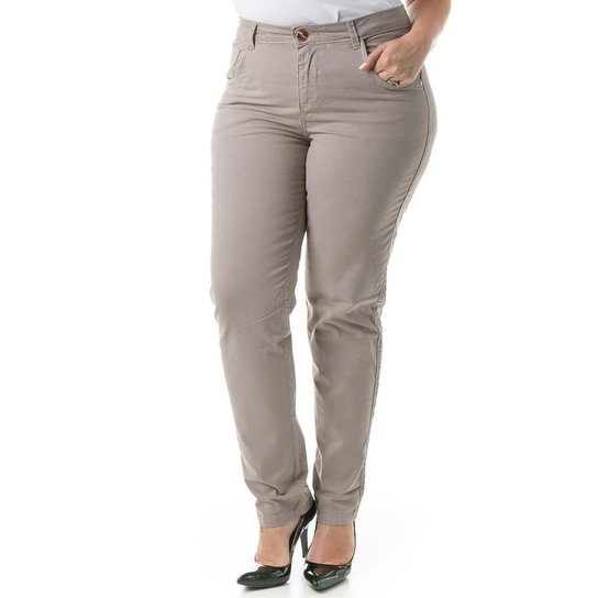 Calça Confidencial Extra Plus Size Jeans Cigarrete Color Steve Feminina - Cinza