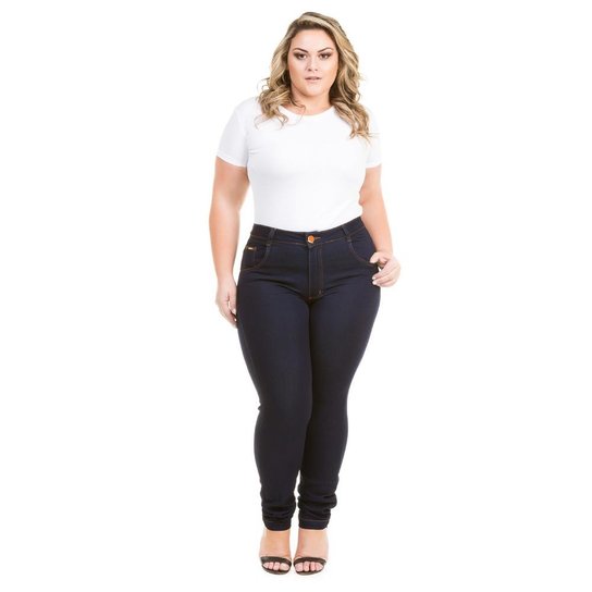 Calça Confidencial Extra Plus Size Jeans Cigarrete com Elastano Feminina - Marinho