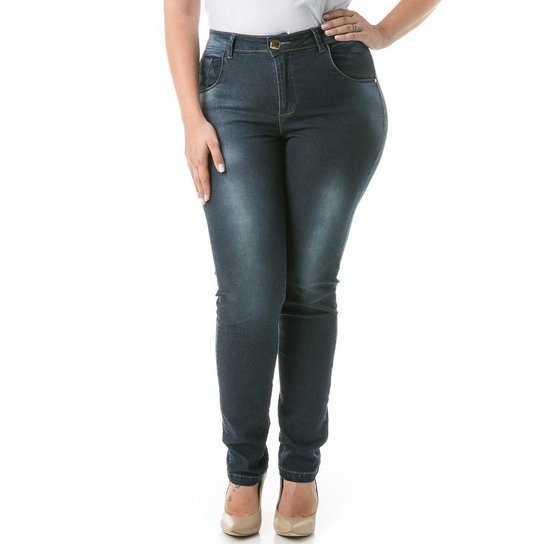 Calça Confidencial Feminina Plus Size Jeans Tradicional Cigarrete Feminina - Azul Escuro