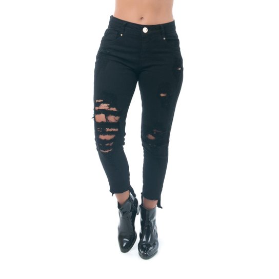 Calça Cropped PKD Destroyed Feminina - Preto