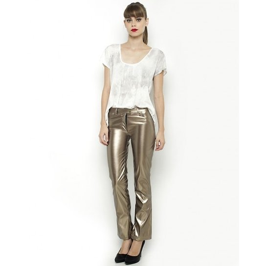 Calça Fernanda Almeida couro eco - Dourado