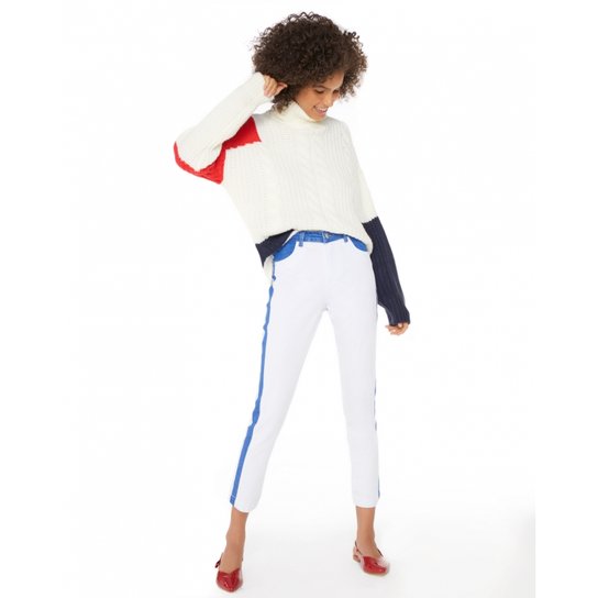 Calça Jeans Amaro Slim Dois Tons Recorte Feminina - Branco